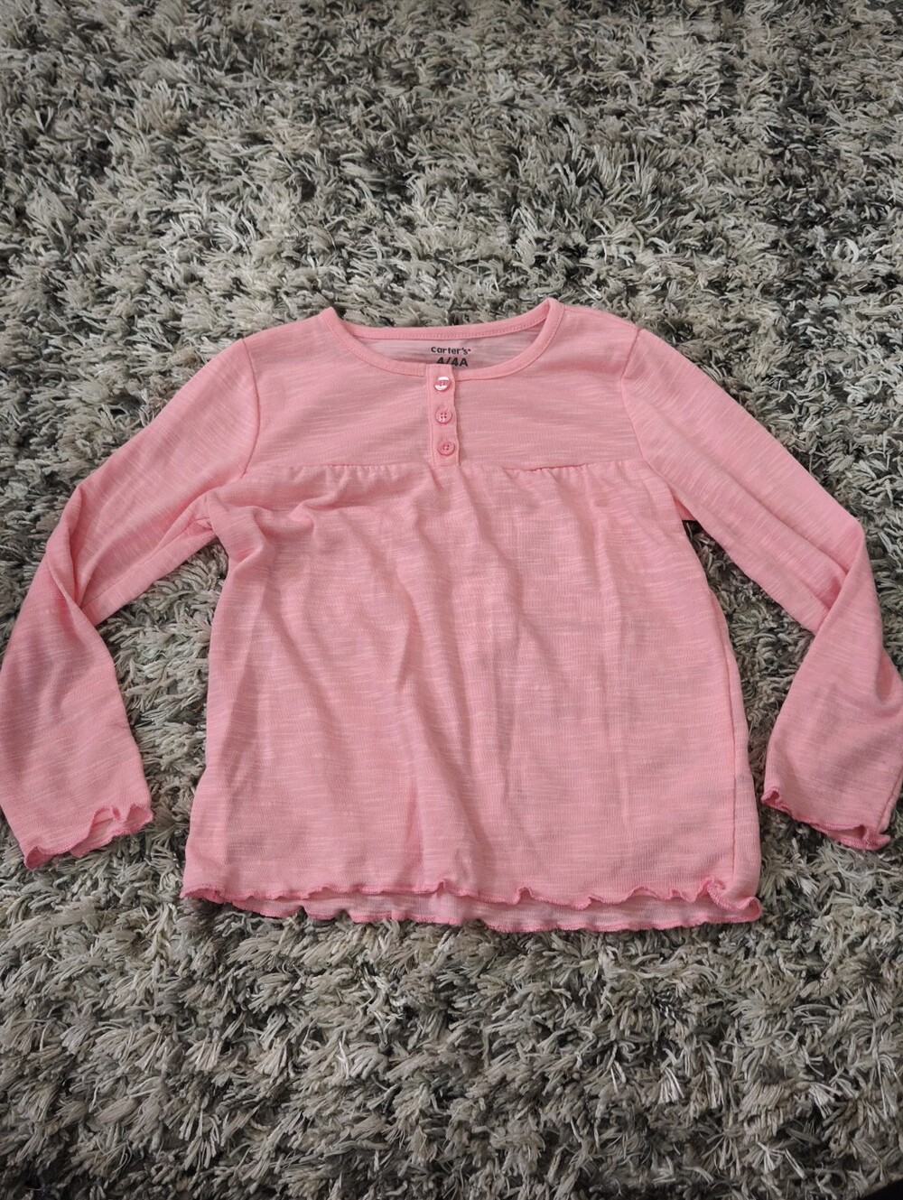 Carter’s Girls Size 4 Pink Long Sleeve Henley Babydoll Top